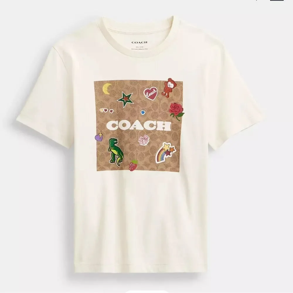 NWT Coach Signature Square T Shirt With Sticker Patches size S‎